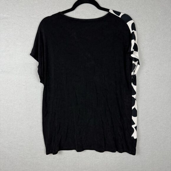 Chico's Top Womens Sz 2 Large Black and White Liquid Slinky Knit Sleeve V-Neck - Picture 6 of 6